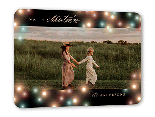 Colorful Bokeh Border Holiday Card, Rose Gold Foil, Black, 5x7, Christmas, Matte, Personalized Foil Cardstock, Rounded, Black