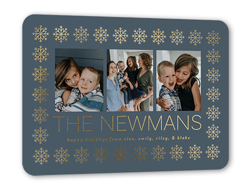 Foil Snowflake Border Holiday Card, Grey, Gold Foil, 5x7, Holiday, Matte, Personalized Foil Cardstock, Rounded
