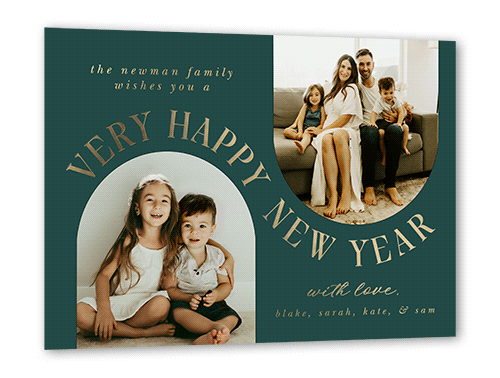 Flip Flop Holiday Card, Gold Foil, Green, 5x7, New Year, Matte, Personalized Foil Cardstock, Square, Seaweed