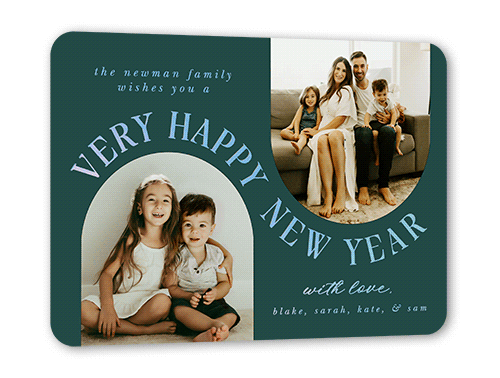 Flip Flop Holiday Card, Iridescent Foil, Green, 5x7, New Year, Matte, Personalized Foil Cardstock, Rounded