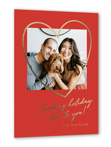 Foil Heart Frame Holiday Card, Red, Gold Foil, 5x7, Holiday, Matte, Personalized Foil Cardstock, Square