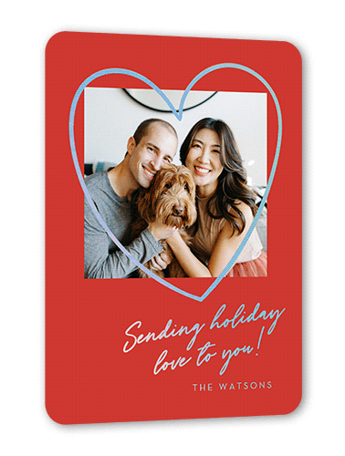 Foil Heart Frame Holiday Card, Red, Iridescent Foil, 5x7, Holiday, Matte, Personalized Foil Cardstock, Rounded