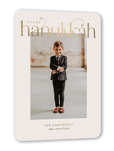 Luxurious Merry Holiday Card, Grey, Gold Foil, 5x7, Hanukkah, Matte, Personalized Foil Cardstock, Rounded, Whisper Gray