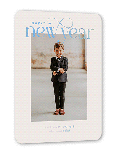 Luxurious Merry Holiday Card, Iridescent Foil, Grey, 5x7, New Year, Matte, Personalized Foil Cardstock, Rounded