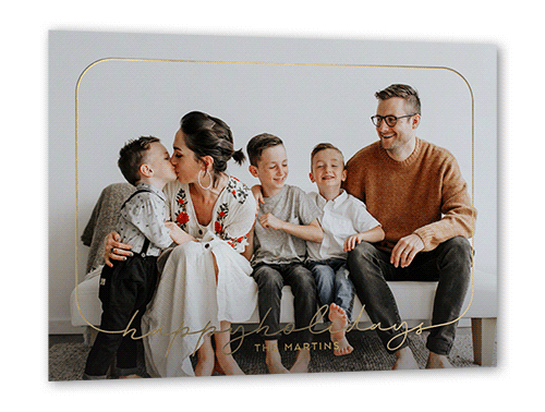 Writing Frame Holiday Card, White, Gold Foil, 5x7, Holiday, Matte, Personalized Foil Cardstock, Square, White