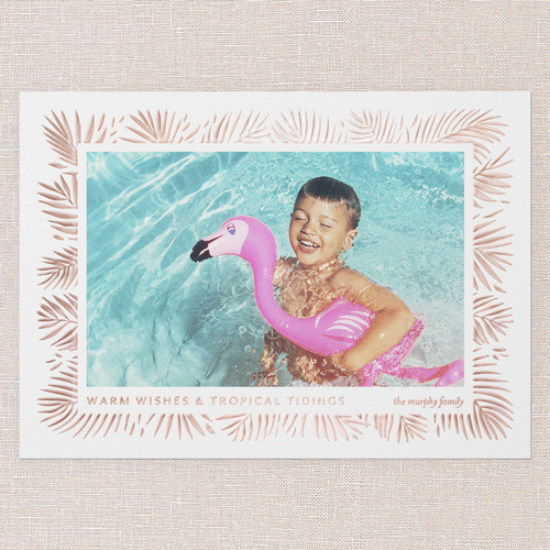 Tropical Tidings Holiday Digital Foil Card, Rose Gold Foil, White, 5x7, Holiday, Matte, Personalized Foil Cardstock, Square