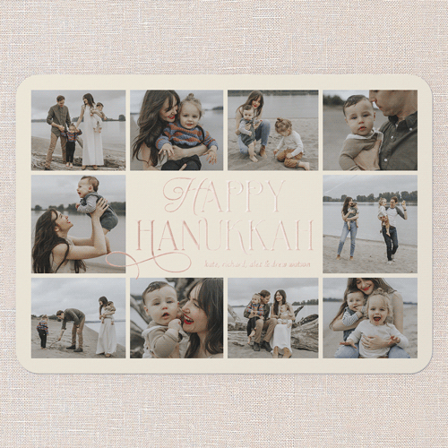 Charming Chai Script Holiday Digital Foil Card, Beige, Rose Gold Foil, 5x7, Hanukkah, Matte, Personalized Foil Cardstock, Rounded, Antique White