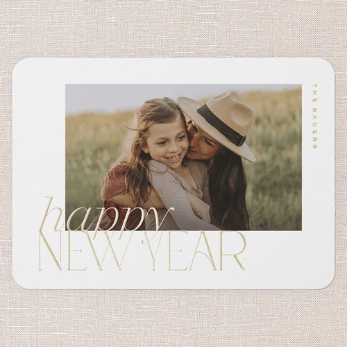 Refined Shine Holiday Digital Foil Card, Gold Foil, White, 5x7, New Year, Matte, Personalized Foil Cardstock, Rounded, White