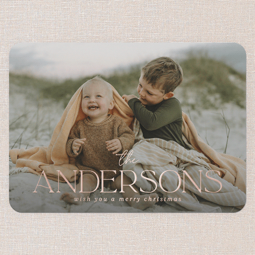 Stunning Signature Holiday Digital Foil Card, White, Rose Gold Foil, 5x7, Christmas, Matte, Personalized Foil Cardstock, Rounded, White