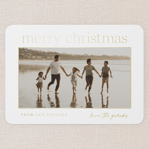 Merry Adventure Holiday Digital Foil Card, White, Gold Foil, 5x7, Christmas, Matte, Personalized Foil Cardstock, Rounded, White