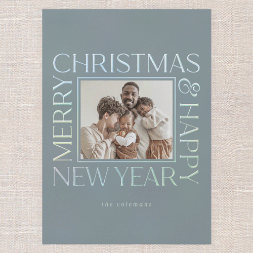 Twinkling Tidings Holiday Digital Foil Card, Iridescent Foil, Blue, 5x7, Christmas, Matte, Personalized Foil Cardstock, Square