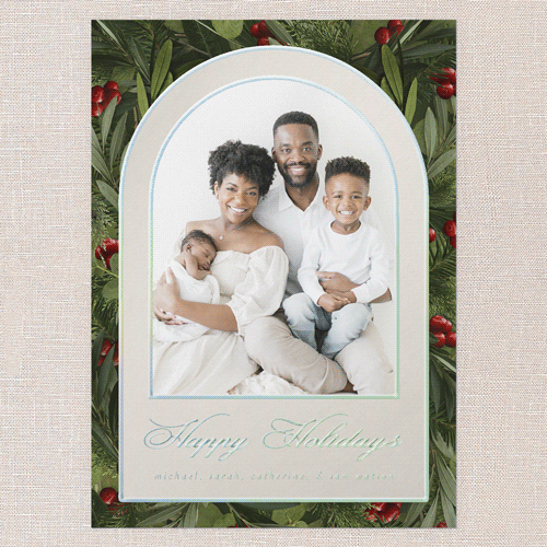 Arching Berries Holiday Card, Beige, Iridescent Foil, 5x7, Holiday, Matte, Personalized Foil Cardstock, Square, Cream