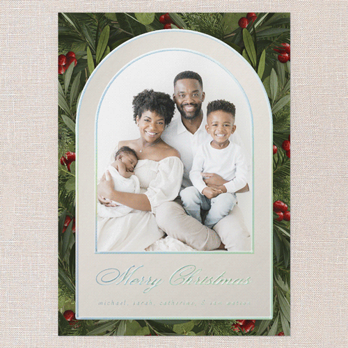 Arching Berries Holiday Card, Beige, Iridescent Foil, 5x7, Christmas, Matte, Personalized Foil Cardstock, Square, Cream