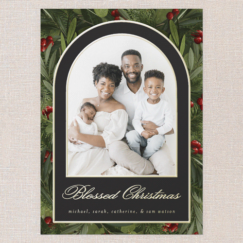 Arching Berries Holiday Card, Grey, Gold Foil, 5x7, Religious, Matte, Personalized Foil Cardstock, Square, Charcoal