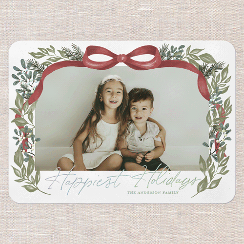 Joyful Ribbon Wishes Holiday Card, White, Iridescent Foil, 5x7, Holiday, Matte, Personalized Foil Cardstock, Rounded, White