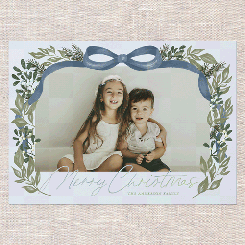 Joyful Ribbon Wishes Holiday Card, Blue, Iridescent Foil, 5x7, Christmas, Matte, Personalized Foil Cardstock, Square, Blue