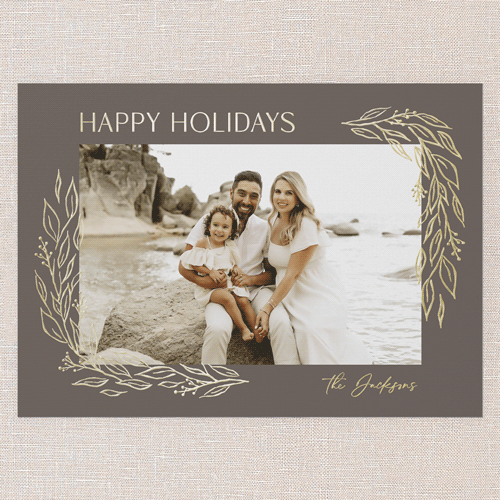 Polished Holly Holiday Card, Gold Foil, Brown, 5x7, Holiday, Matte, Personalized Foil Cardstock, Square, Volcano