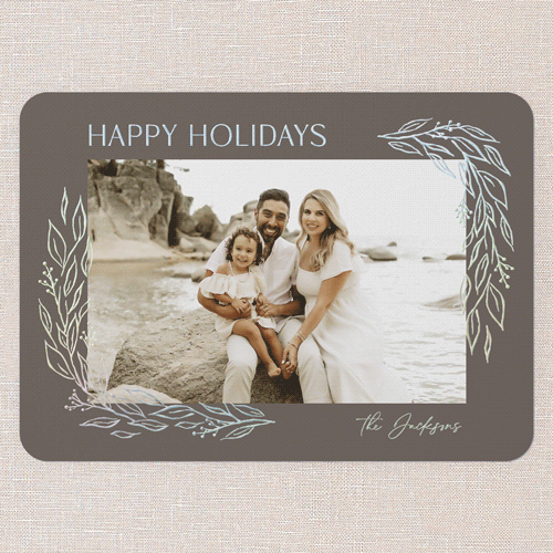 Polished Holly Holiday Card, Brown, Iridescent Foil, 5x7, Holiday, Matte, Personalized Foil Cardstock, Rounded, Volcano