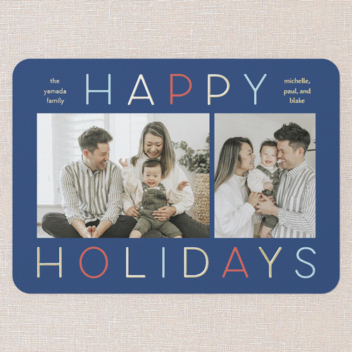 Colorful Vibes Holiday Card, Blue, Gold Foil, 5x7, Holiday, Matte, Personalized Foil Cardstock, Rounded, Blue