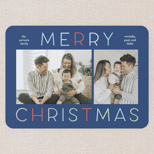 Colorful Vibes Holiday Card, Blue, Iridescent Foil, 5x7, Christmas, Matte, Personalized Foil Cardstock, Rounded