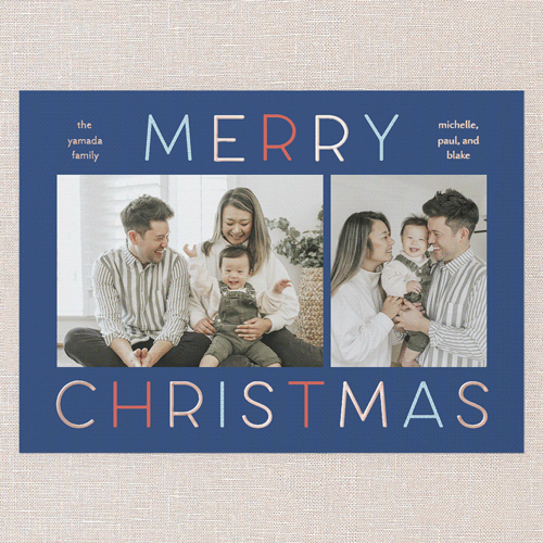 Colorful Vibes Holiday Card, Blue, Rose Gold Foil, 5x7, Christmas, Matte, Personalized Foil Cardstock, Square, Blue