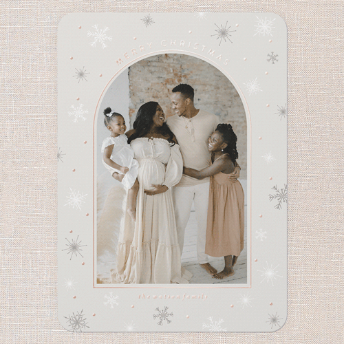 Snowflake Serenity Holiday Card, Beige, Rose Gold Foil, 5x7, Christmas, Matte, Personalized Foil Cardstock, Rounded