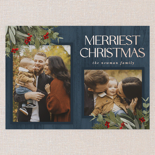 Classic Nordic Wishes Holiday Card, Rose Gold Foil, Blue, 5x7, Christmas, Matte, Personalized Foil Cardstock, Square, Blue