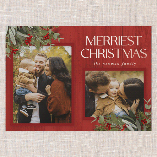 Classic Nordic Wishes Holiday Card, Rose Gold Foil, Red, 5x7, Christmas, Matte, Personalized Foil Cardstock, Square, Red