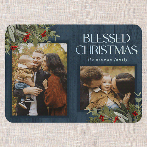 Classic Nordic Wishes Holiday Card, Iridescent Foil, Blue, 5x7, Religious, Matte, Personalized Foil Cardstock, Rounded, Blue