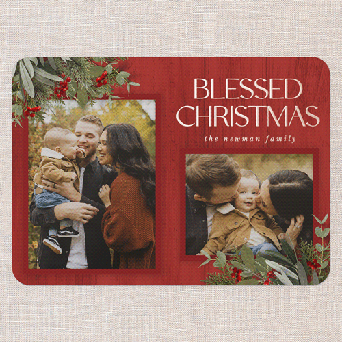 Classic Nordic Wishes Holiday Card, Rose Gold Foil, Red, 5x7, Religious, Matte, Personalized Foil Cardstock, Rounded, Red