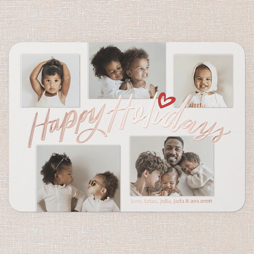 Radiant Memories Holiday Card, Rose Gold Foil, White, 5x7, Holiday, Matte, Personalized Foil Cardstock, Rounded, White