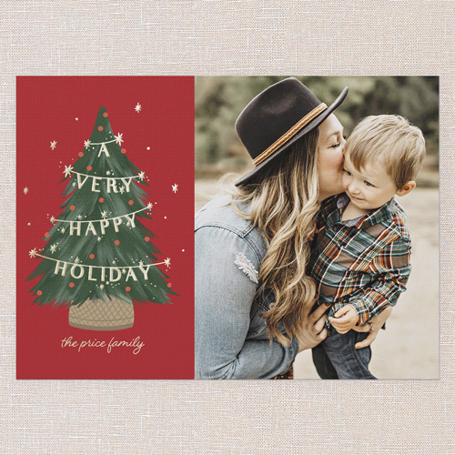 Pine Perfection Holiday Card, Red, Gold Foil, 5x7, Holiday, Matte, Personalized Foil Cardstock, Square, Red