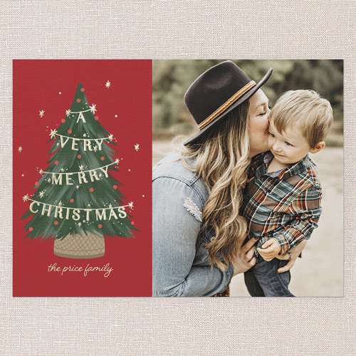 Pine Perfection Holiday Card, Red, Gold Foil, 5x7, Christmas, Matte, Personalized Foil Cardstock, Square, Red