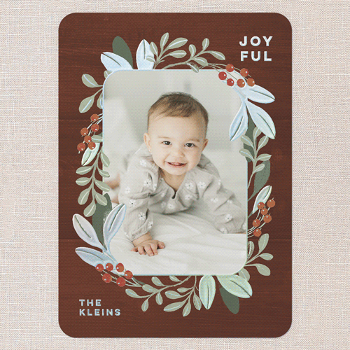 Verdant Holiday Wishes Holiday Card, Iridescent Foil, Red, 5x7, Holiday, Matte, Personalized Foil Cardstock, Rounded
