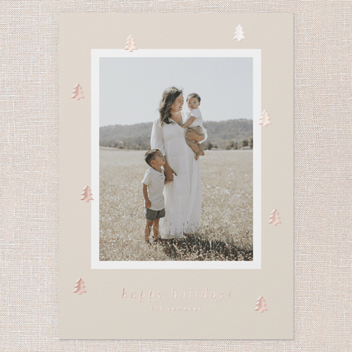 Beaming Trees Holiday Card, Pink, Rose Gold Foil, 5x7, Holiday, Matte, Personalized Foil Cardstock, Square, Blush