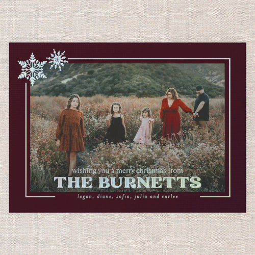 Shimmery Snowflake Holiday Card, Red, Iridescent Foil, 5x7, Christmas, Matte, Personalized Foil Cardstock, Square, Red