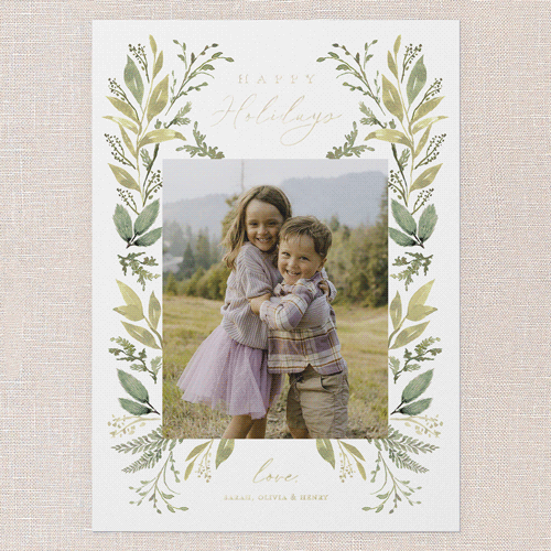 Leafy Surroundings Holiday Card, White, Gold Foil, 5x7, Holiday, Matte, Personalized Foil Cardstock, Square, White