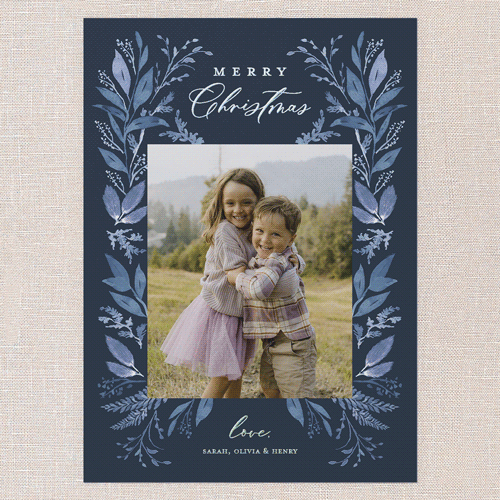 Leafy Surroundings Holiday Card, Blue, Iridescent Foil, 5x7, Christmas, Matte, Personalized Foil Cardstock, Square, Midnight