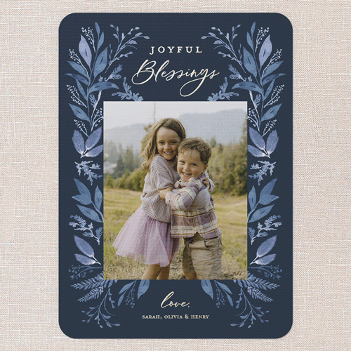 Leafy Surroundings Holiday Card, Blue, Gold Foil, 5x7, Religious, Matte, Personalized Foil Cardstock, Rounded, Midnight