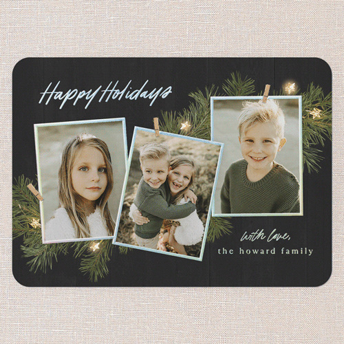 Festive Evergreen Holiday Card, Iridescent Foil, Black, 5x7, Holiday, Matte, Personalized Foil Cardstock, Rounded, Black
