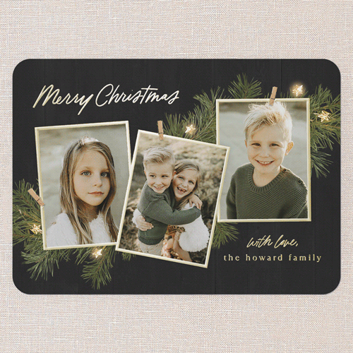 Festive Evergreen Holiday Card, Gold Foil, Black, 5x7, Christmas, Matte, Personalized Foil Cardstock, Rounded, Black