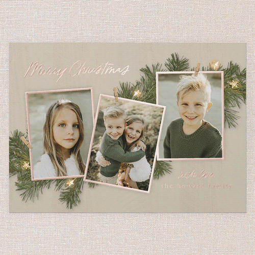 Festive Evergreen Holiday Card, Rose Gold Foil, Beige, 5x7, Christmas, Matte, Personalized Foil Cardstock, Square, Sand