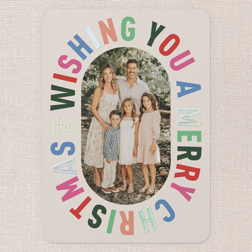 Encased In Color Holiday Card, Beige, Iridescent Foil, 5x7, Christmas, Matte, Personalized Foil Cardstock, Rounded, Adobe Blush