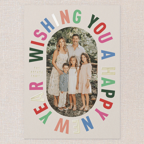 Encased In Color Holiday Card, Beige, Gold Foil, 5x7, New Year, Matte, Personalized Foil Cardstock, Square, Adobe Blush