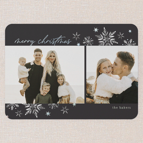 Seasonal Snow Holiday Card, Black, Iridescent Foil, 5x7, Christmas, Matte, Personalized Foil Cardstock, Rounded, Black