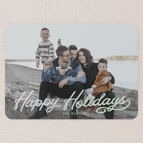 Golden Holiday Wishes Holiday Card, White, Iridescent Foil, 5x7, Holiday, Matte, Personalized Foil Cardstock, Rounded, White