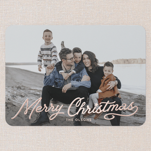 Golden Holiday Wishes Holiday Card, Rose Gold Foil, White, 5x7, Christmas, Matte, Personalized Foil Cardstock, Rounded, White