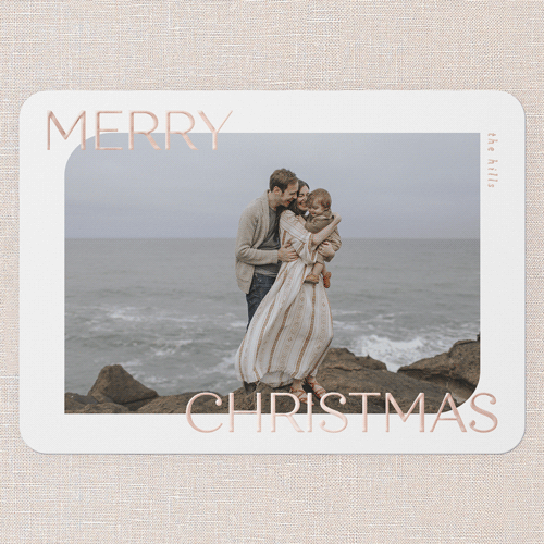 Shimmering Seasonal Wishes Holiday Card, Rose Gold Foil, White, 5x7, Christmas, Matte, Personalized Foil Cardstock, Rounded, White