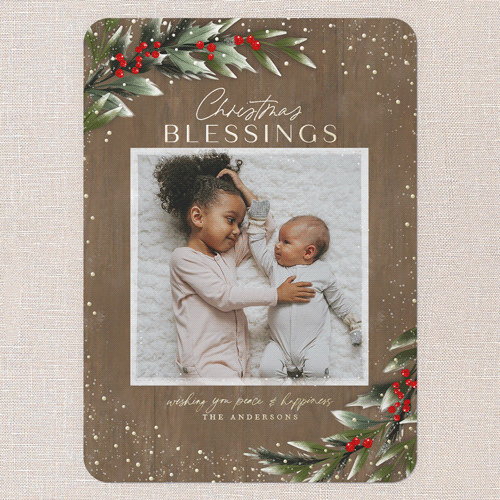 Frosty Foliage Frame Holiday Card, Brown, Gold Foil, 5x7, Religious, Matte, Personalized Foil Cardstock, Rounded, Clove