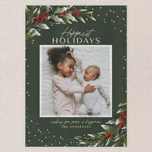 Frosty Foliage Frame Holiday Card, Green, Gold Foil, 5x7, Holiday, Matte, Personalized Foil Cardstock, Square, Forest